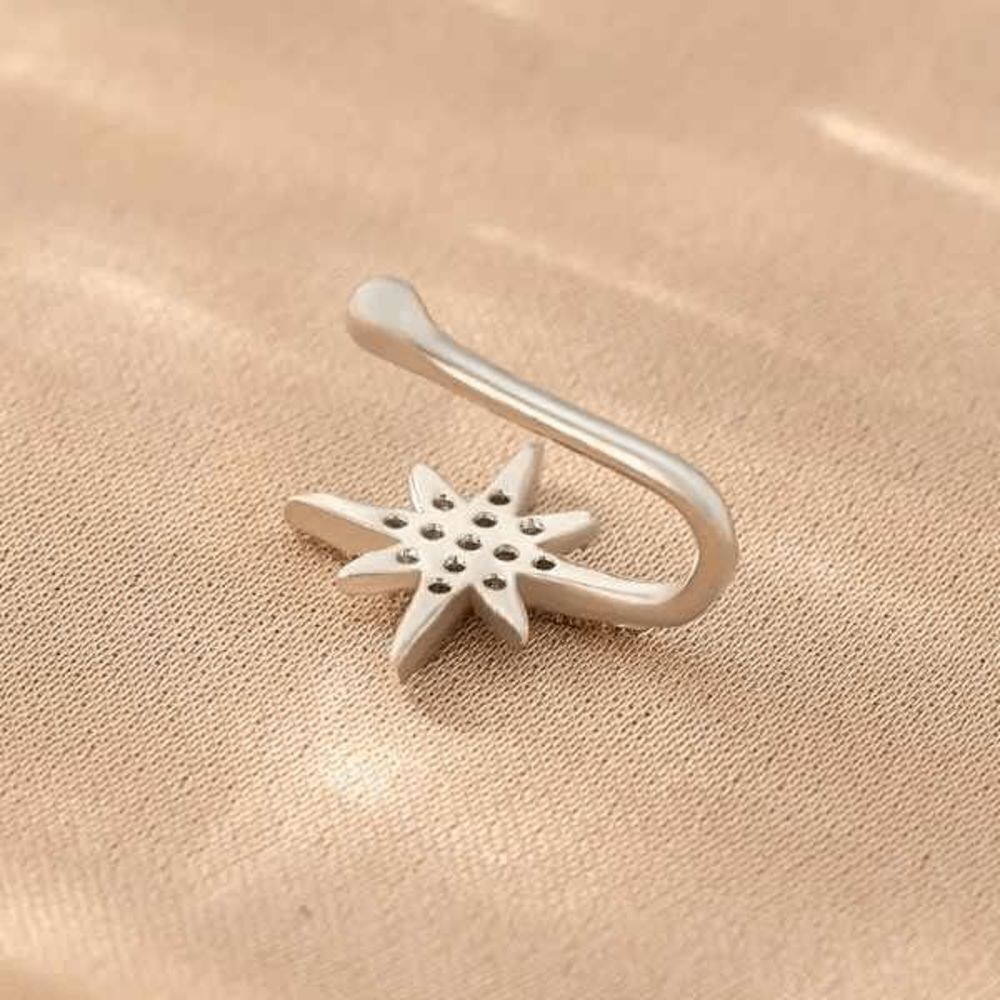 WHITE GOLD DIAMOND STAR NOSE CUFF/RING - Picture 3 of 4